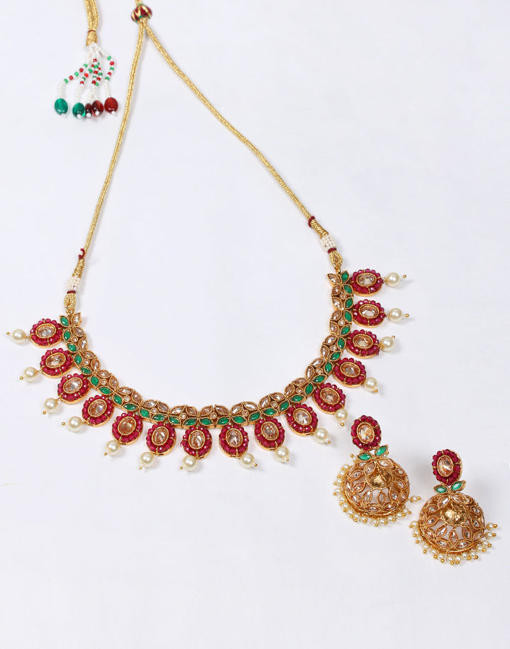 Coloured Stone With Jhumki Necklace Set