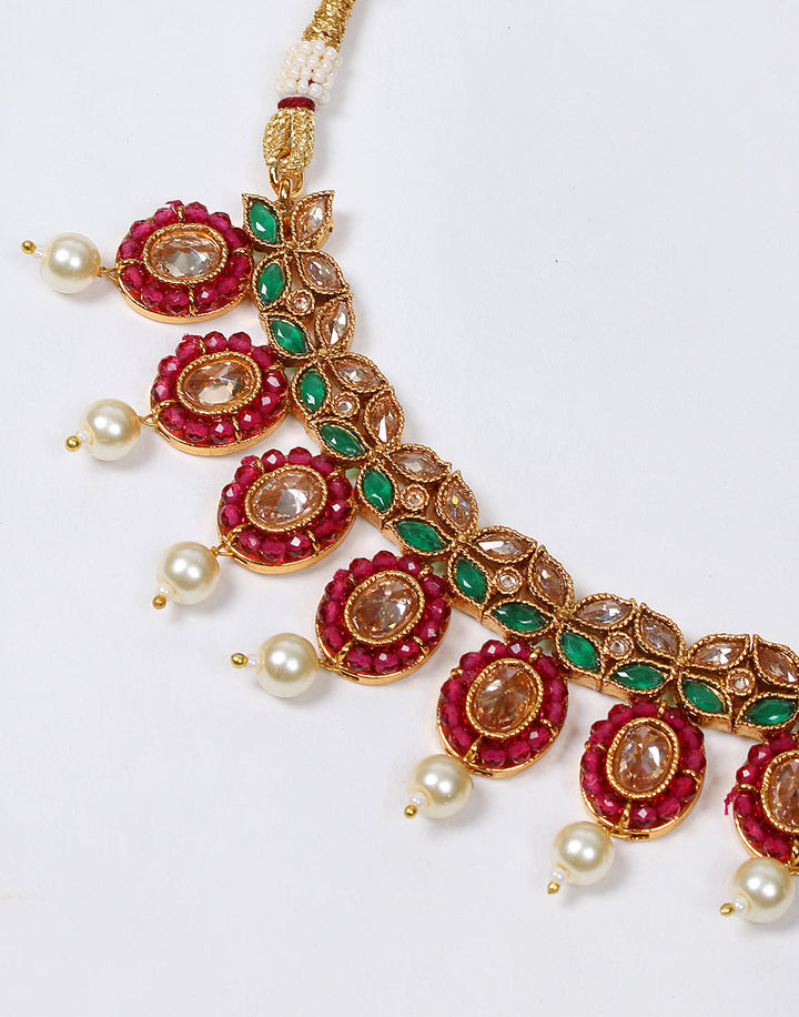 Coloured Stone With Jhumki Necklace Set