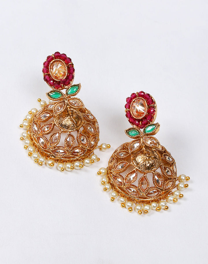 Coloured Stone With Jhumki Necklace Set