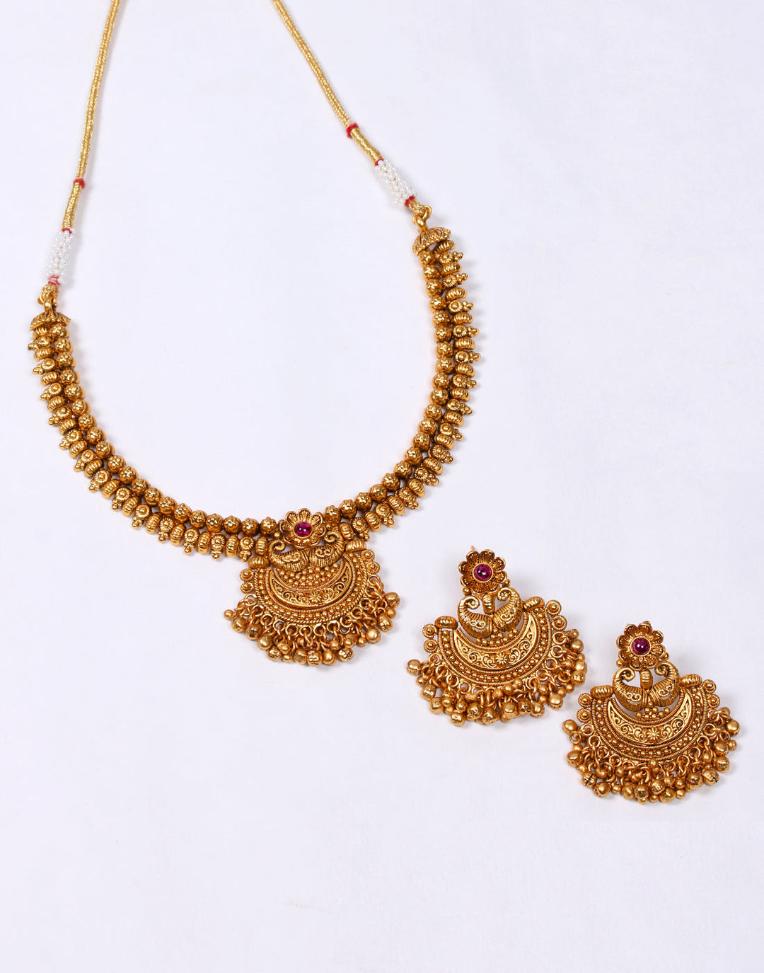 Traditional Gold Plated Necklace Set with Earrings