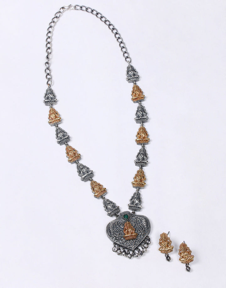 Antique Oxidised Silver Plated Necklace Earring Set