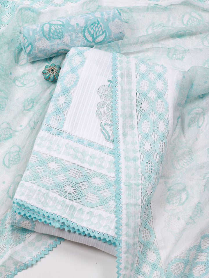 Floral Printed Cotton Unstitched Suit Piece With Dupatta