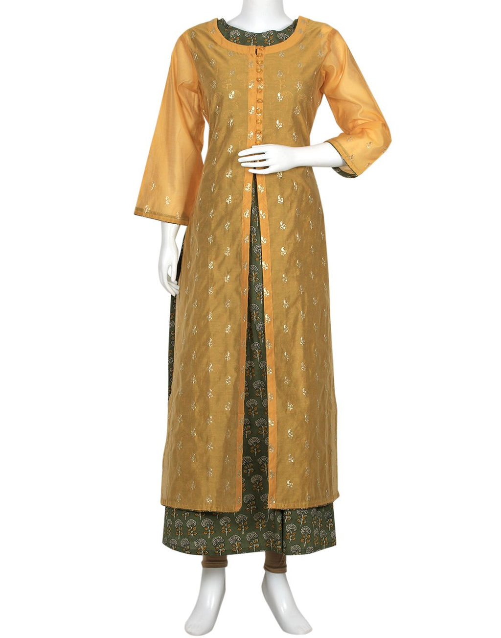 Mustard Cotton Chanderi Kurti