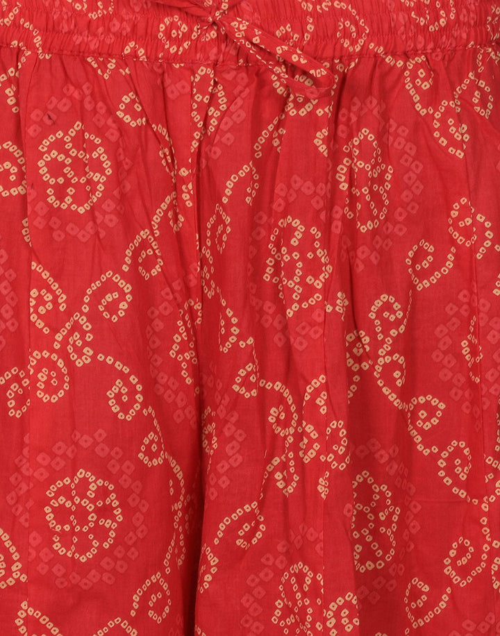 Beige &amp; Red Cotton Chanderi Kurti With Palazzo