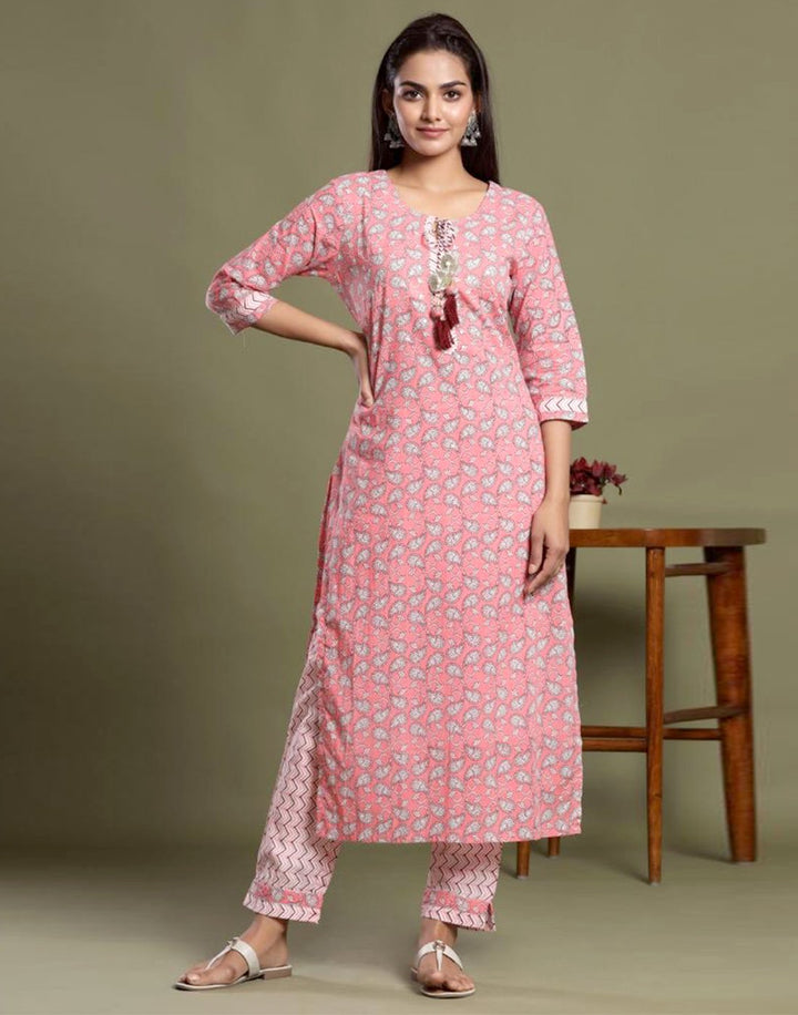 Printed Cotton Kurti Pant Set