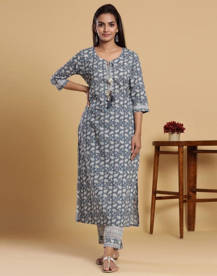 Printed Cotton Kurti Pant Set