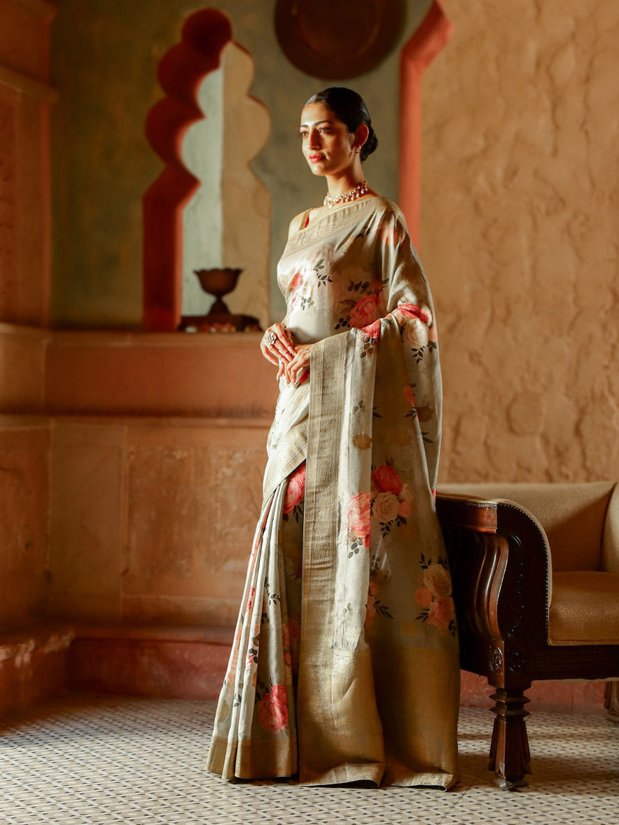 Digital Floral Printed Handloom Saree