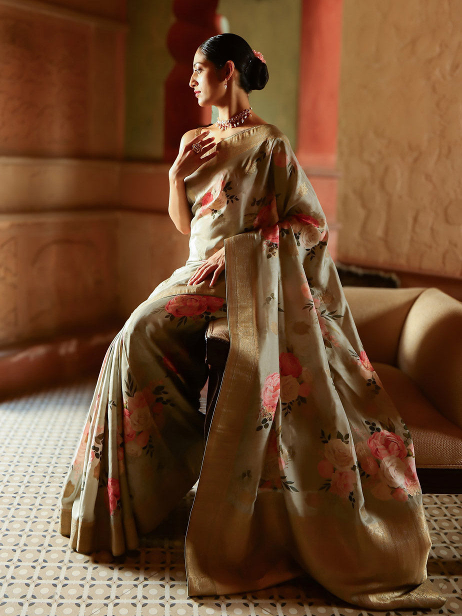Digital Floral Printed Handloom Saree
