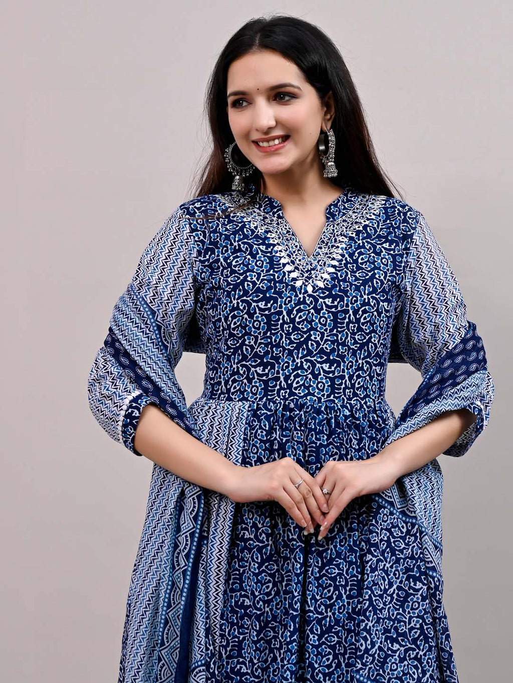 Printed Cotton Kurta With Pants & Dupatta