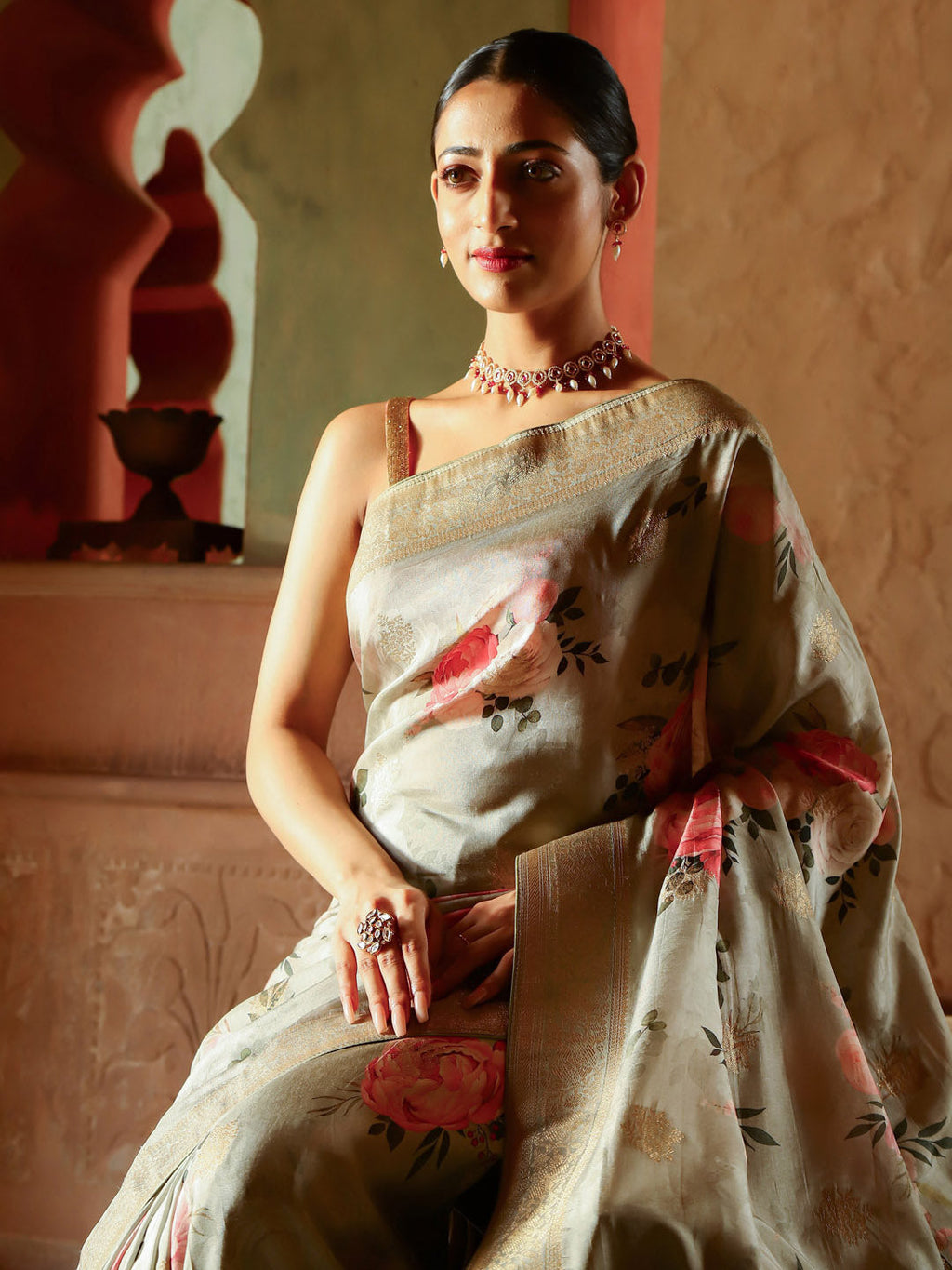 Digital Floral Printed Handloom Saree