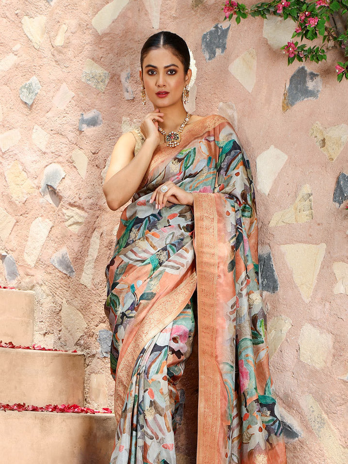 Digital Floral Printed Handloom Saree