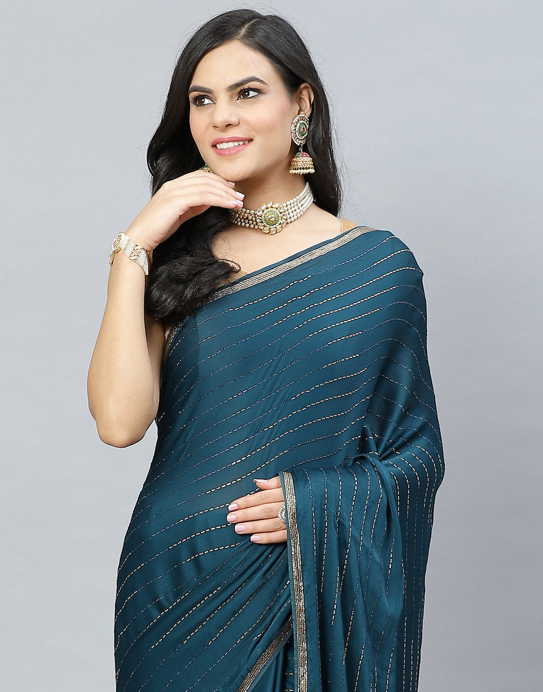 Stone Embroidered Chiffon Saree