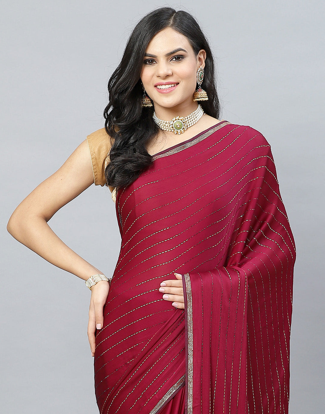 Stone Embroidered Chiffon Saree