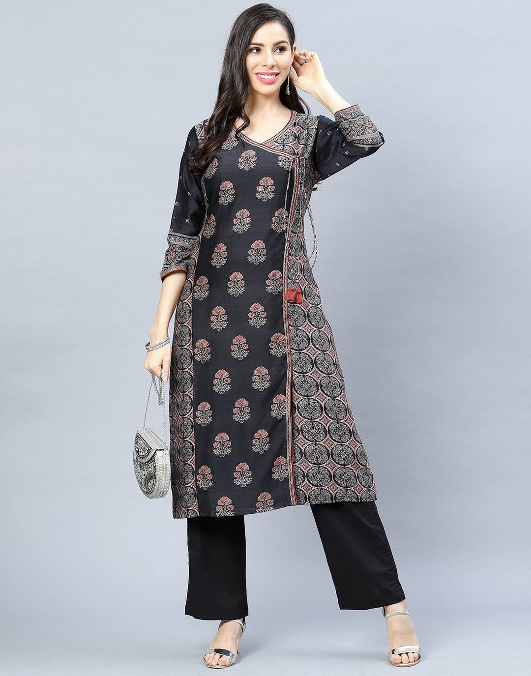 Chanderi Printed Angrakha Kurti Pant Set