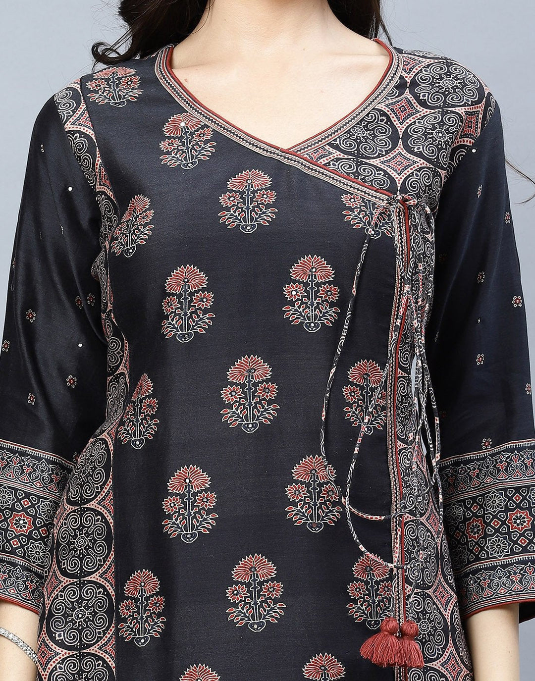 Chanderi Printed Angrakha Kurti Pant Set