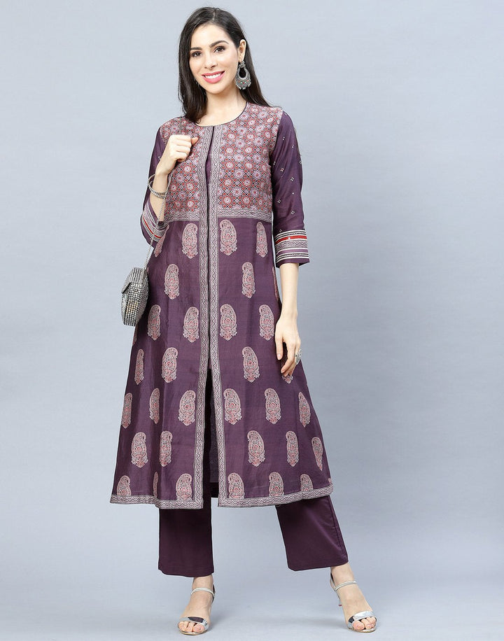 Chanderi Kurti Pant Set with Yoke Detail