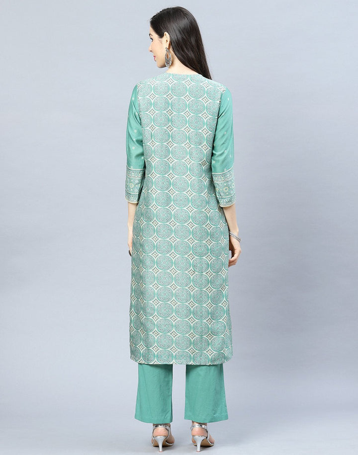 Chanderi Printed Angrakha Kurti Pant Set