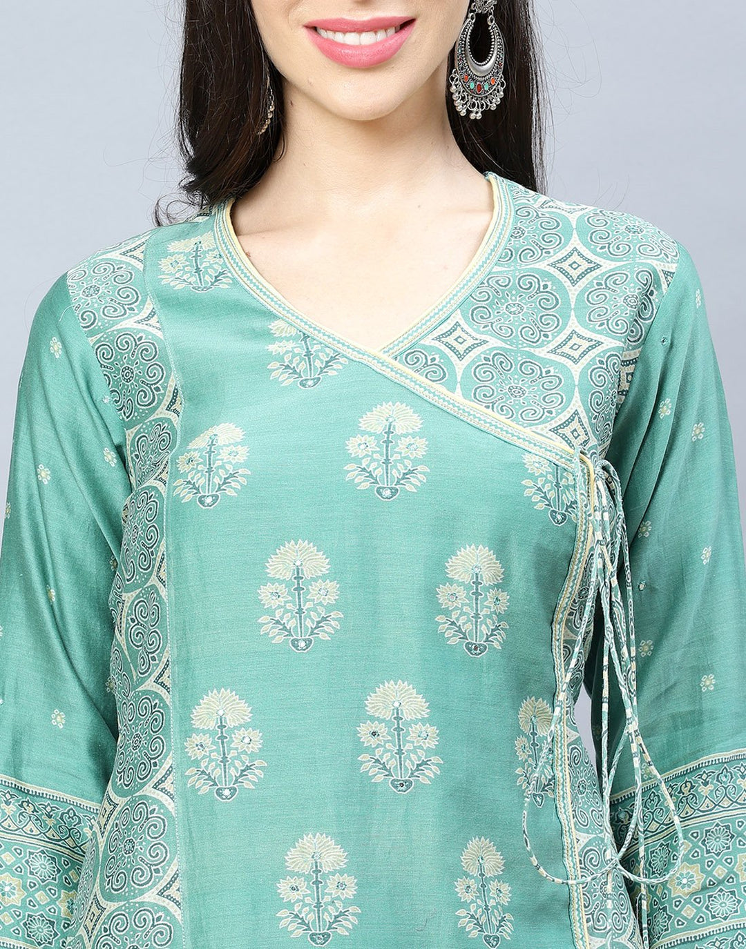 Chanderi Printed Angrakha Kurti Pant Set
