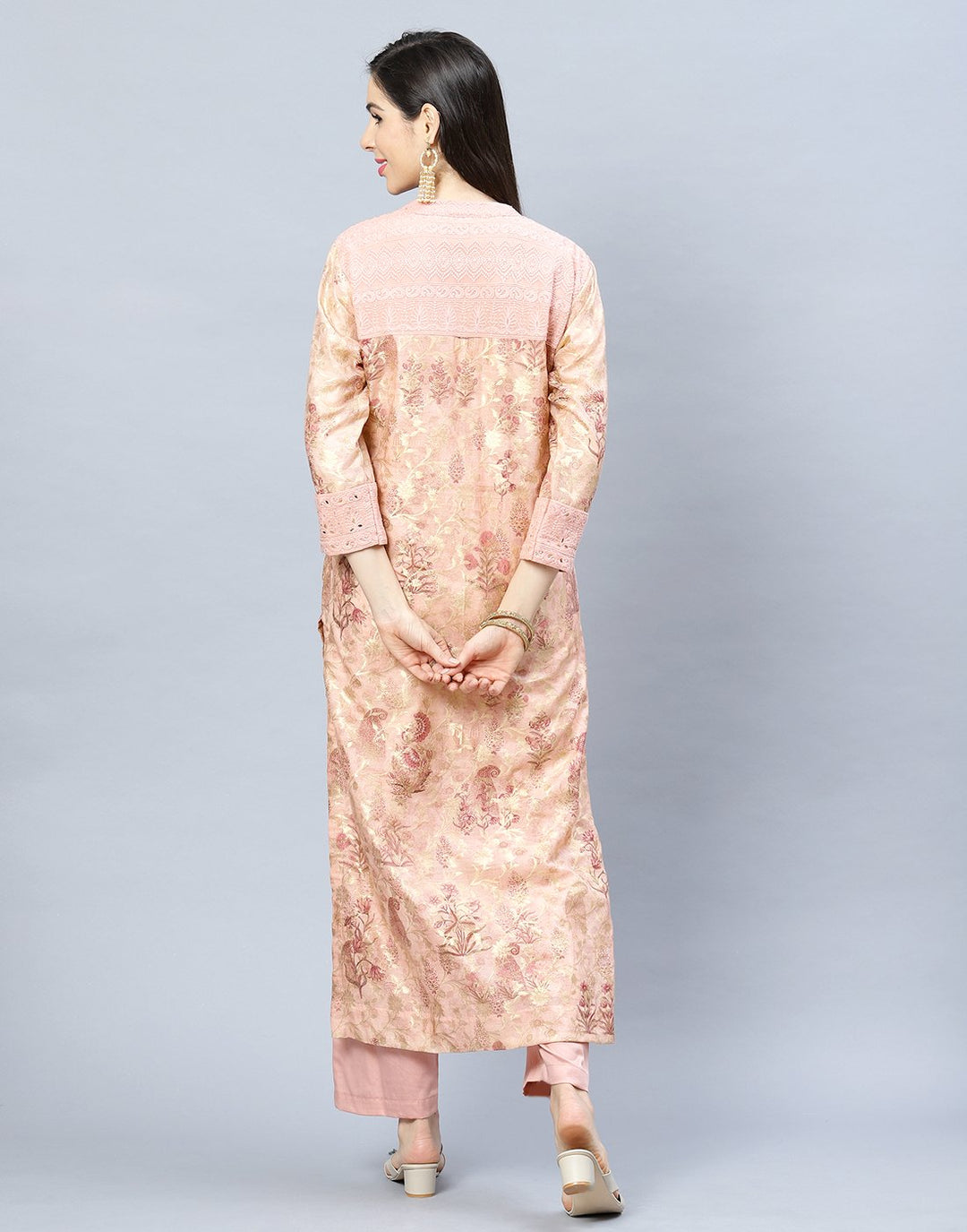 Embroidered Chanderi Kurti Pant Set