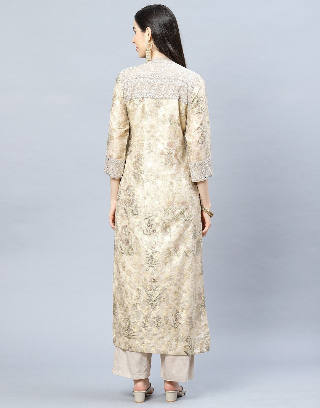 Embroidered Chanderi Kurti Pant Set