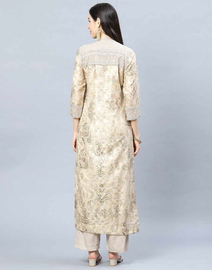 Embroidered Chanderi Kurti Pant Set