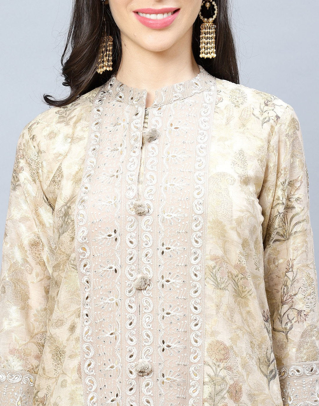 Embroidered Chanderi Kurti Pant Set