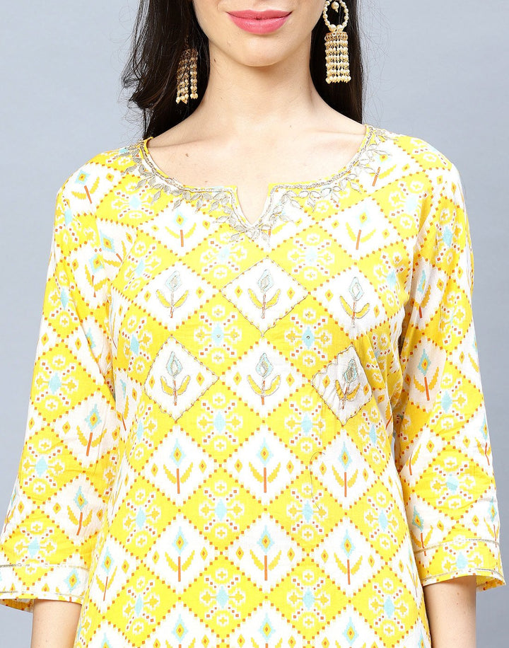 Cotton Printed Kurti Set with Gota Detail