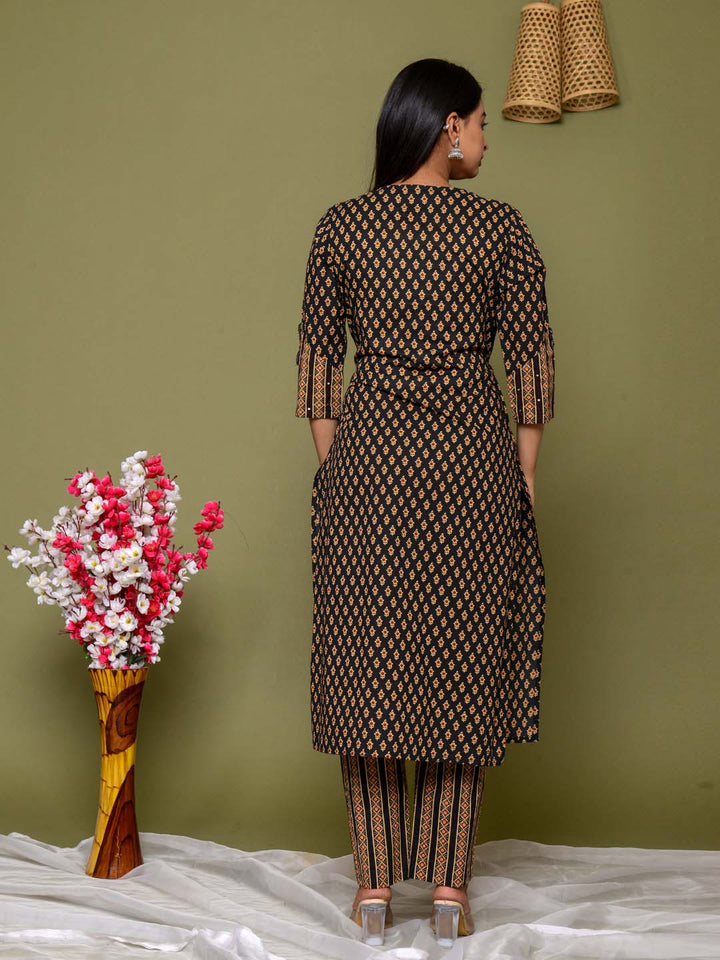 Printed Cotton Kurta With Pants &amp; Dupatta