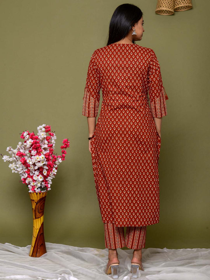 Printed Cotton Kurta With Pants &amp; Dupatta