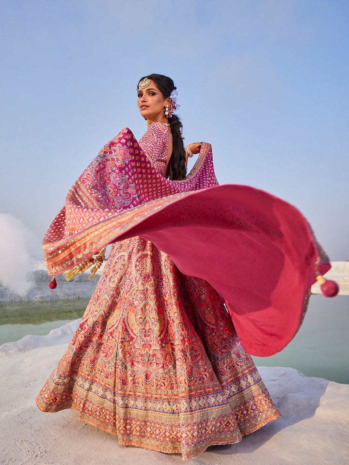 Printed &amp; Thread Embroidered Choli With Lehenga &amp; Dupatta