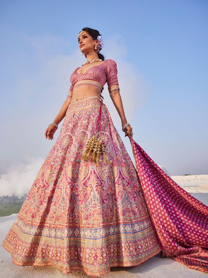 Printed &amp; Thread Embroidered Choli With Lehenga &amp; Dupatta