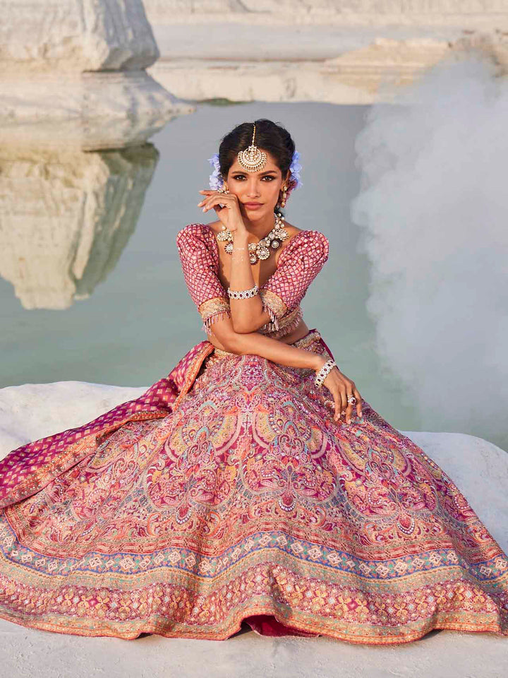 Printed &amp; Thread Embroidered Choli With Lehenga &amp; Dupatta