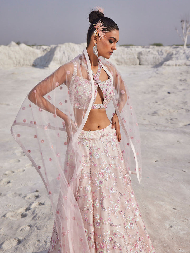 Sequin Embroidered Choli With Lehenga &amp; Dupatta