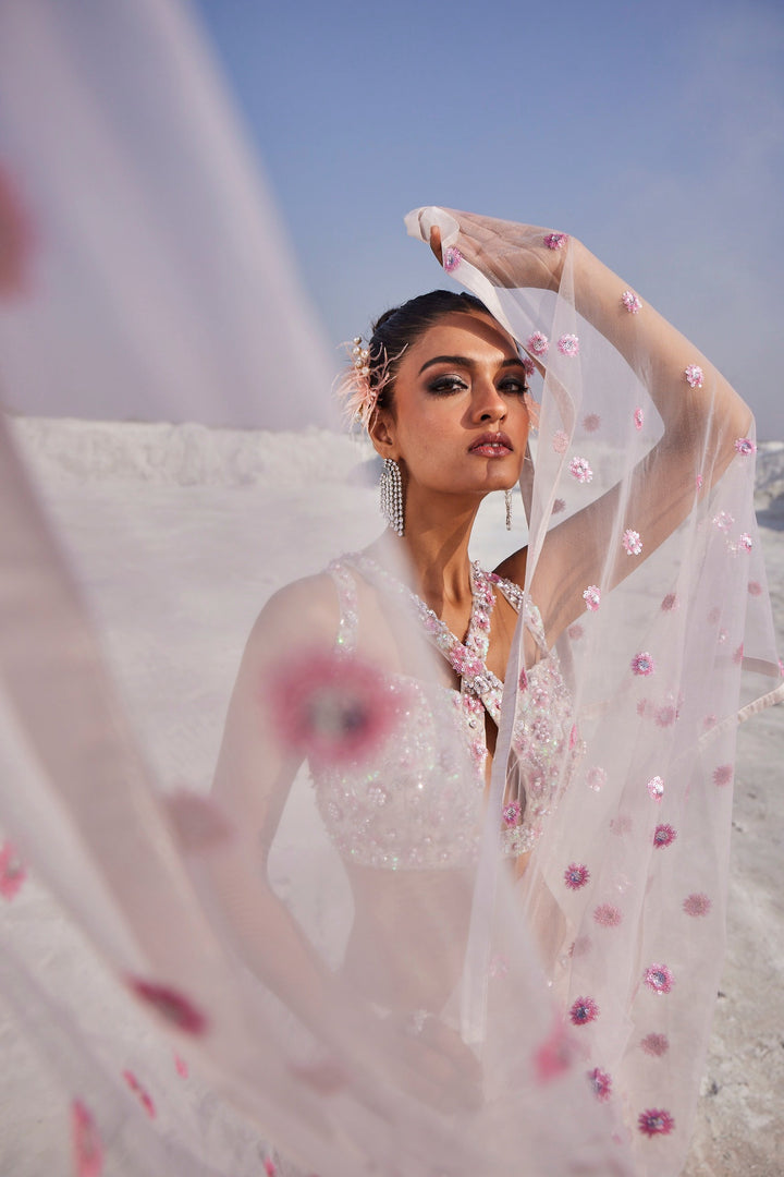 Sequin Embroidered Choli With Lehenga &amp; Dupatta
