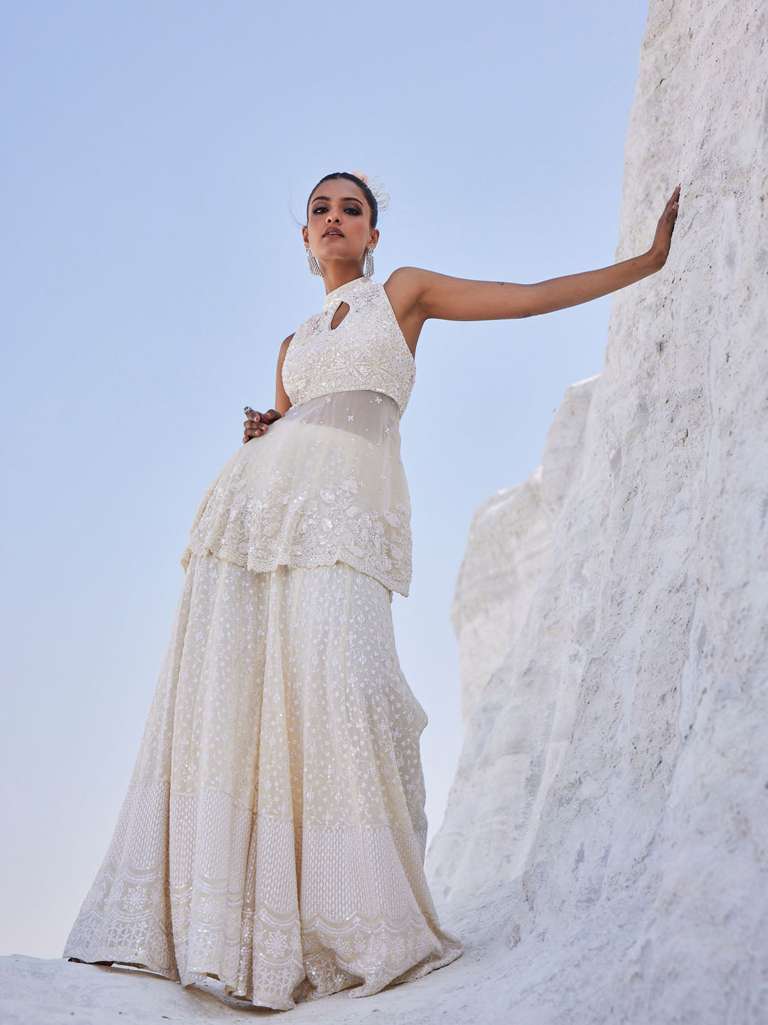 Resham Sequin Embroidered Georgette Kurti With Sharara With Dupatta