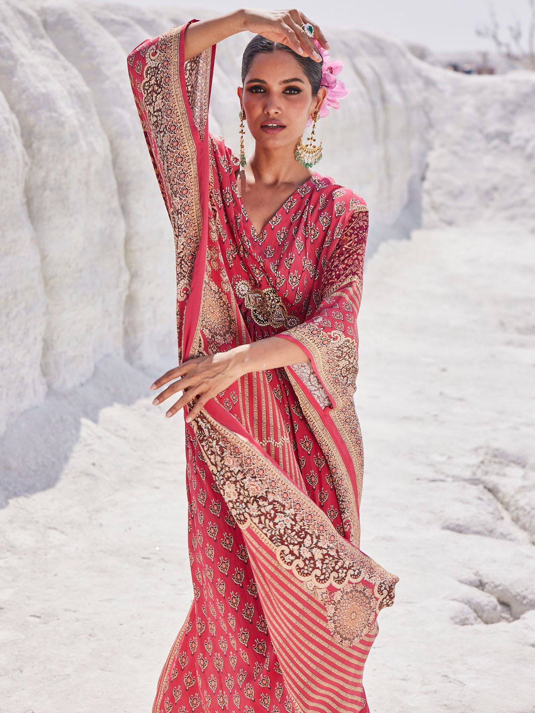 Digital Floral Printed Crepe Gown