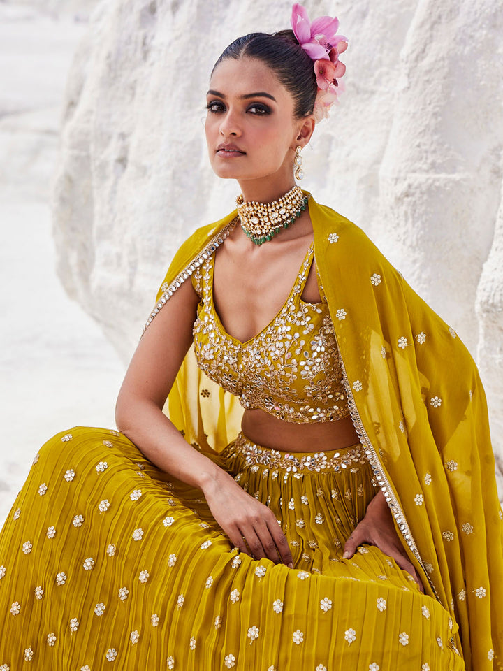 Sequin Embroidered Georgette Choli With Lehenga &amp; Dupatta