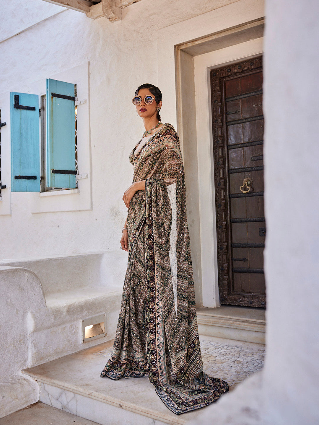 Stone Work Printed Georgette Saree