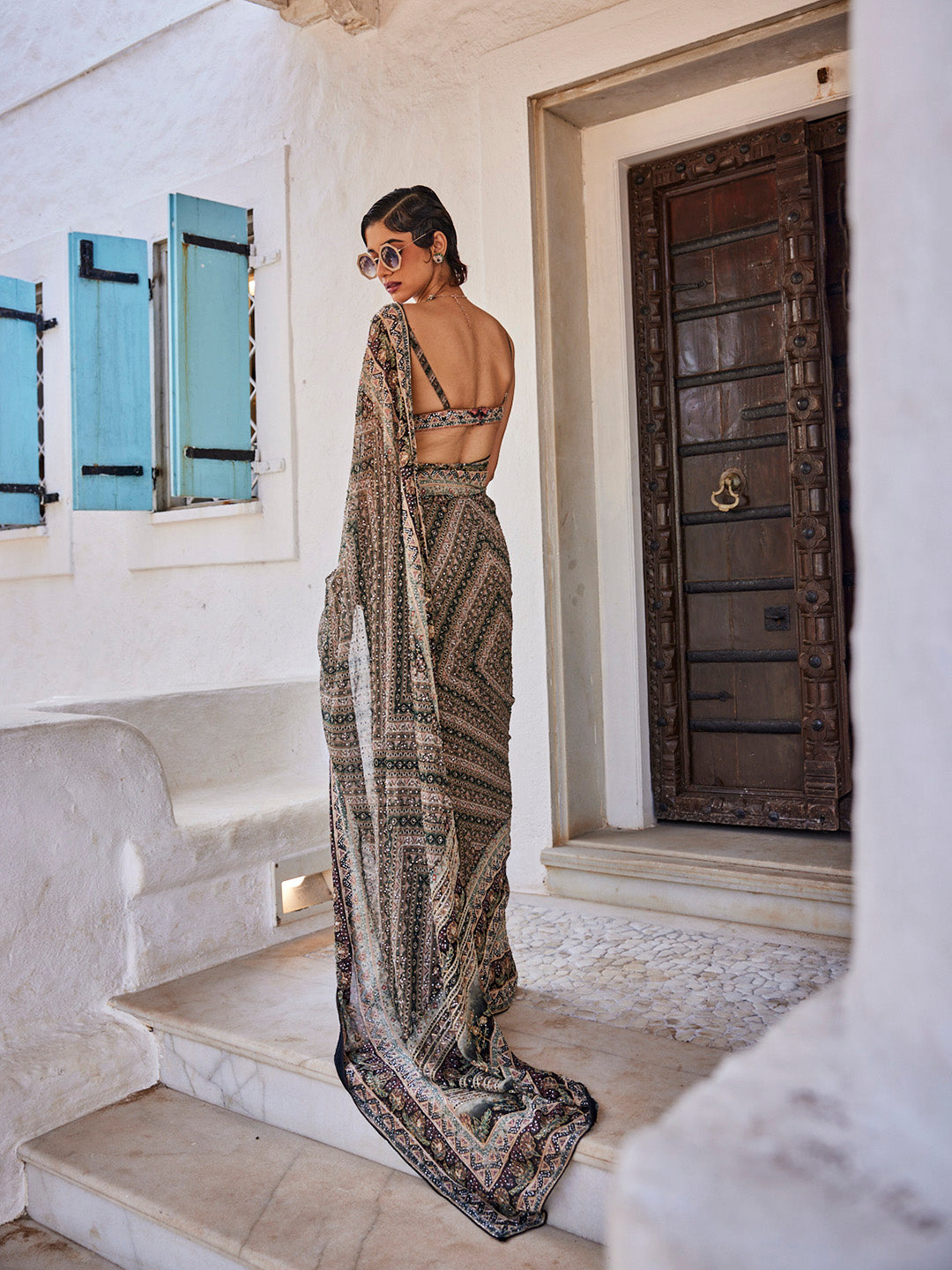 Stone Work Printed Georgette Saree