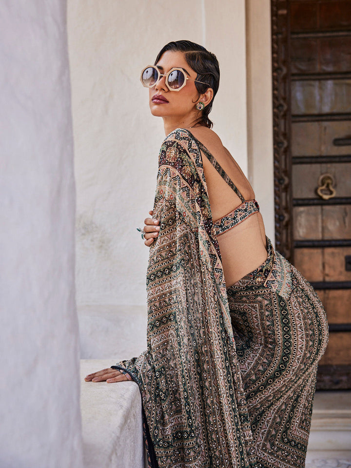 Stone Work Printed Georgette Saree
