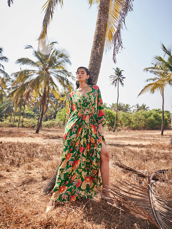 Digital Floral Printed Crepe Kaftan Dress
