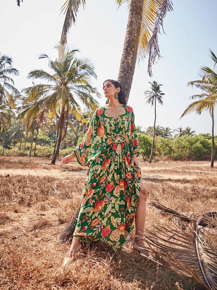 Digital Floral Printed Crepe Kaftan Dress