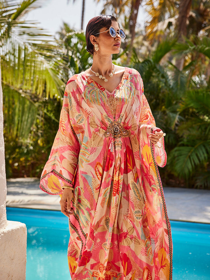 Digital Floral Printed Crepe Kaftan Dress
