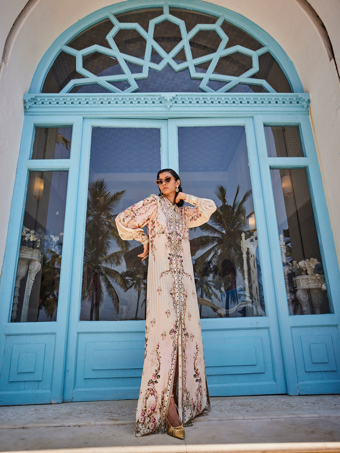 Digital Floral Printed Crepe Kaftan Dress