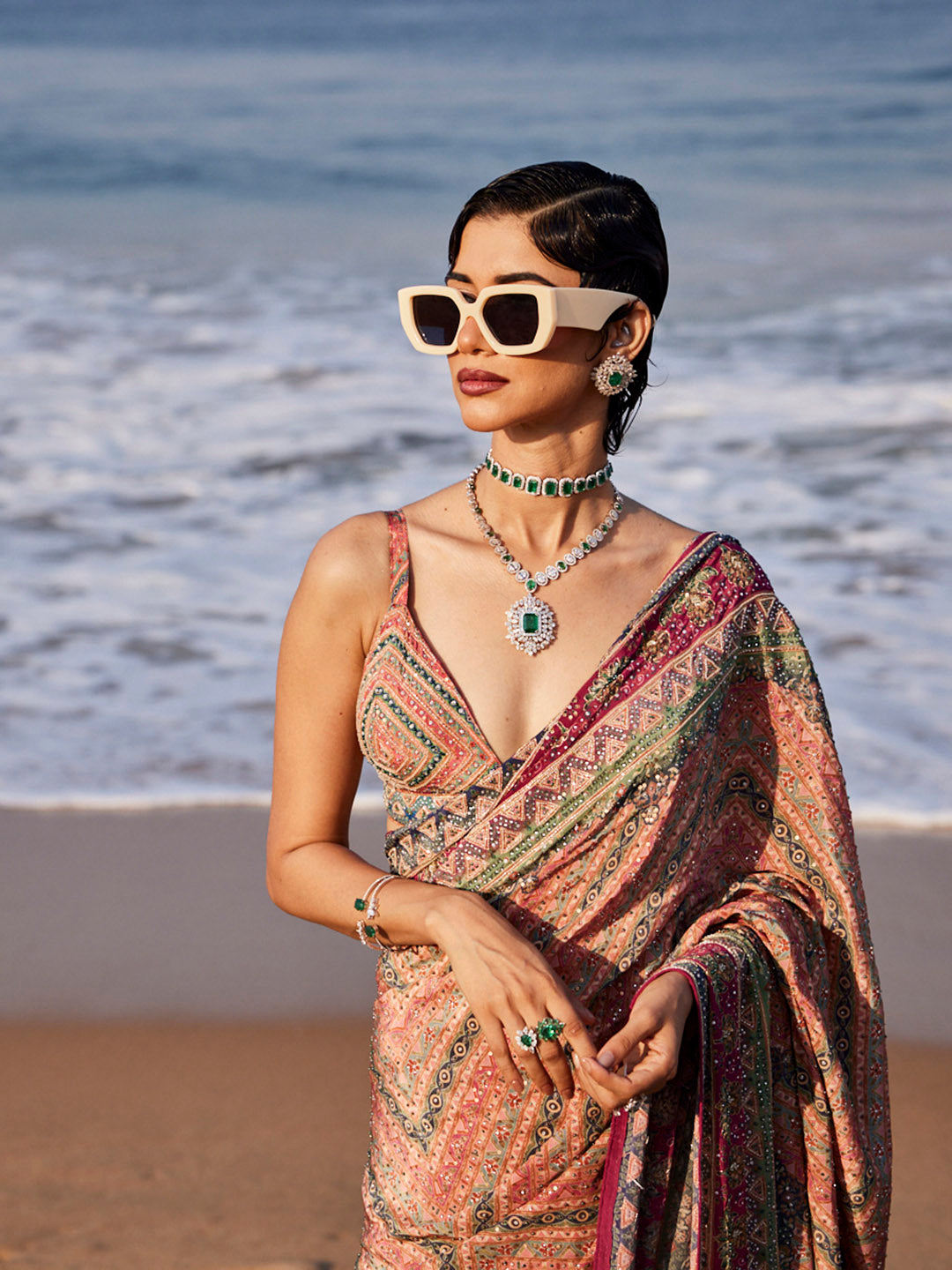 Stone Work Printed Georgette Saree