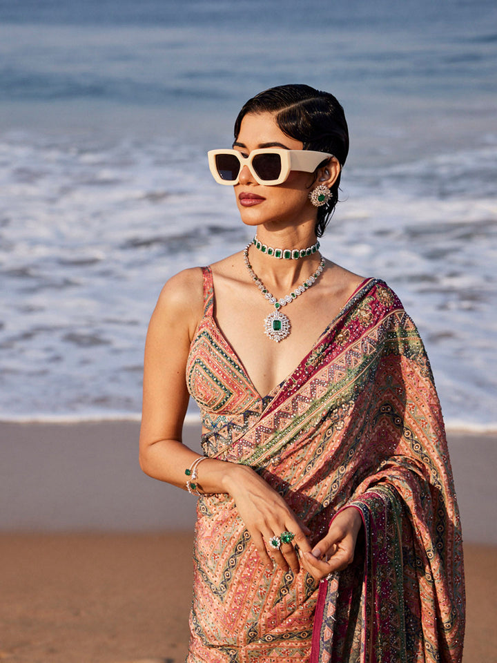 Stone Work Printed Georgette Saree