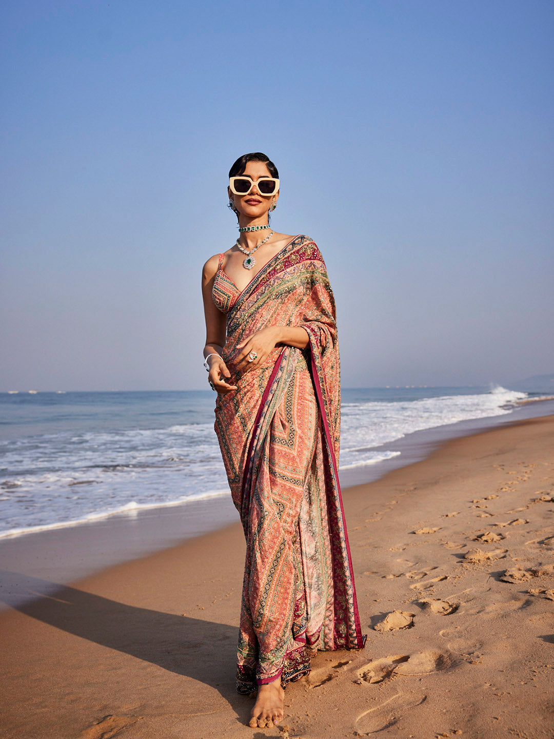 Stone Work Printed Georgette Saree