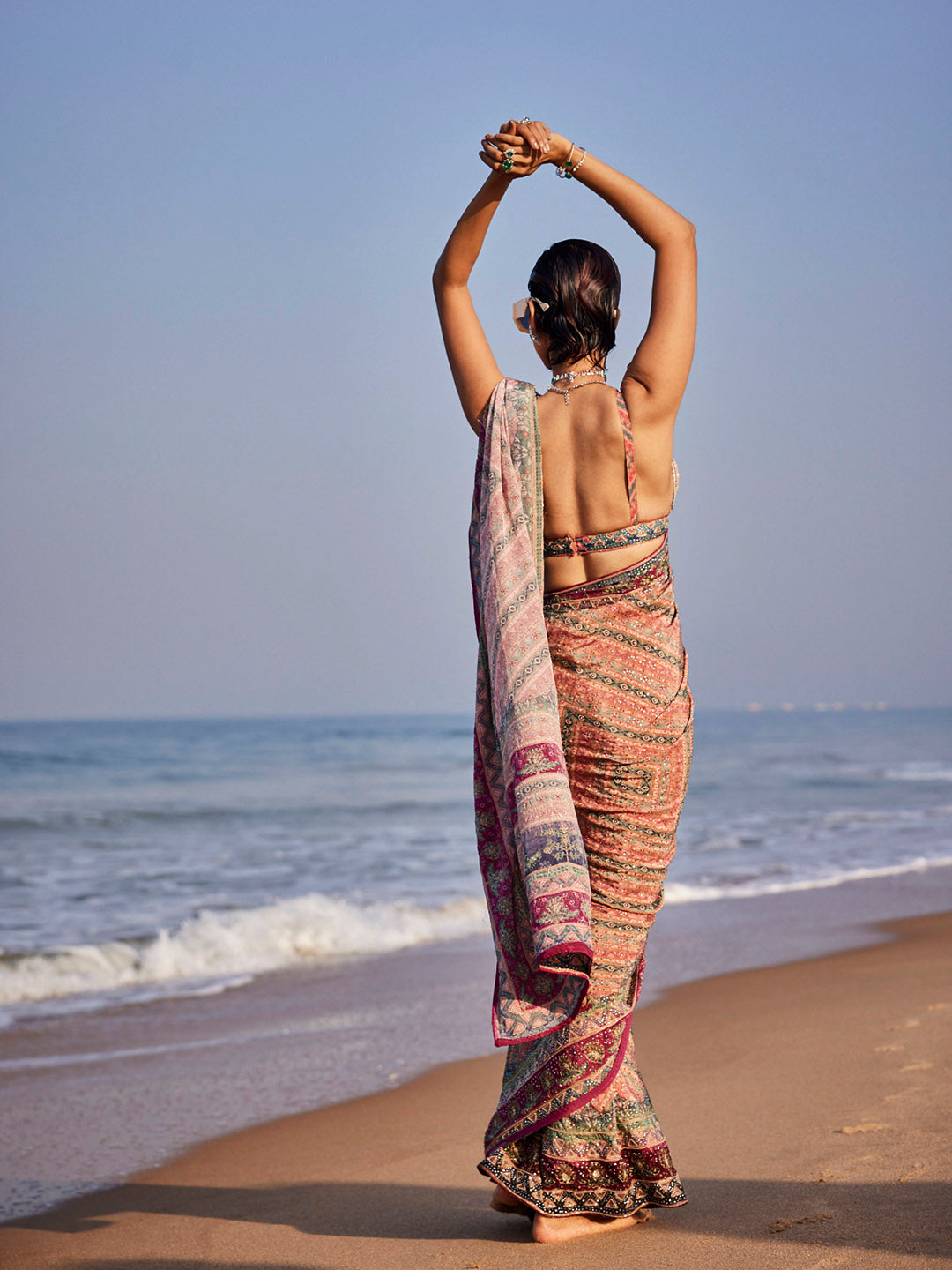 Stone Work Printed Georgette Saree