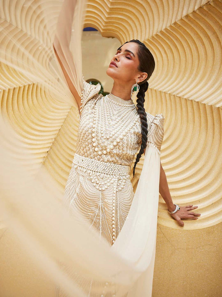 Digital Printed Crepe Gown Dress With Front Slit