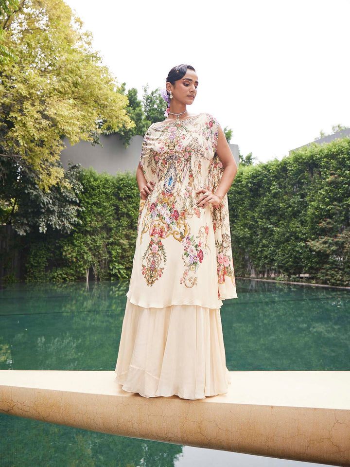 Floral Printed Crepe Choli With Lehenga &amp; Dupatta